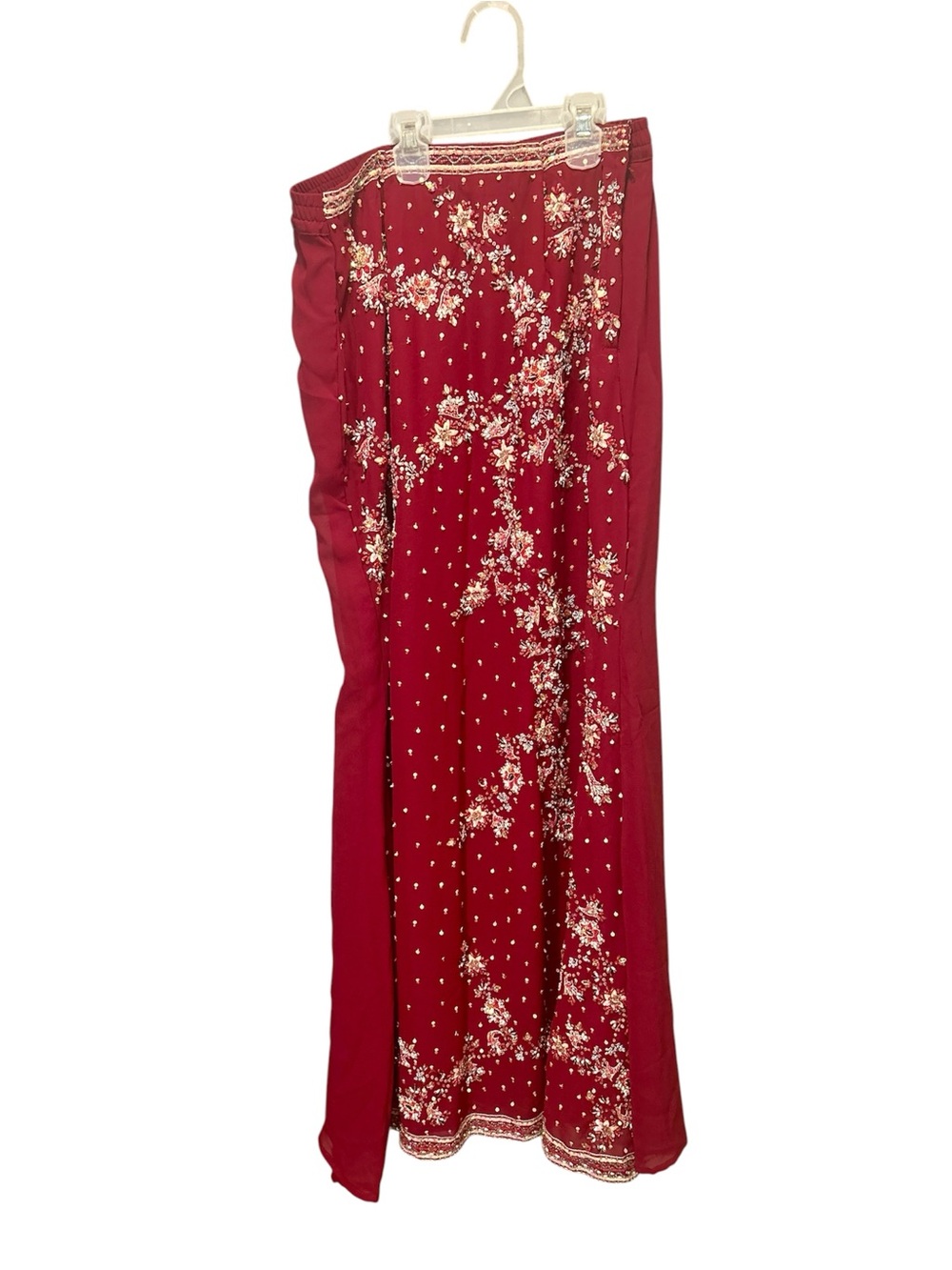 Unbranded Maroon Velvet Silk Lehenga Skirt Dupatta Set Embellished 28 Waist 42 L